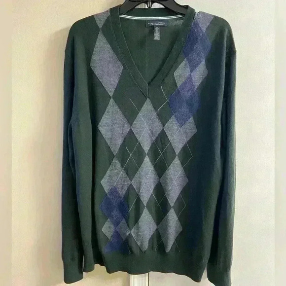 Banana Republic sweater men v neck pullover argyle extra‎ fine merino wool XL - Picture 1 of 4